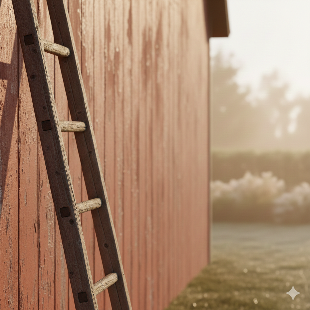 Wooden ladder with five-step FIRE savings ladder overlay